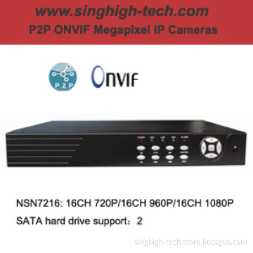 1u 2SATA 4CH 720p 960p 1080P P2p Onvif DVR NVR (NSN7216)